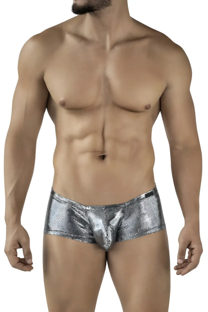 Shiny silver metallic briefs with textured reflective surface in clever 2058 sparkles trunks color black
