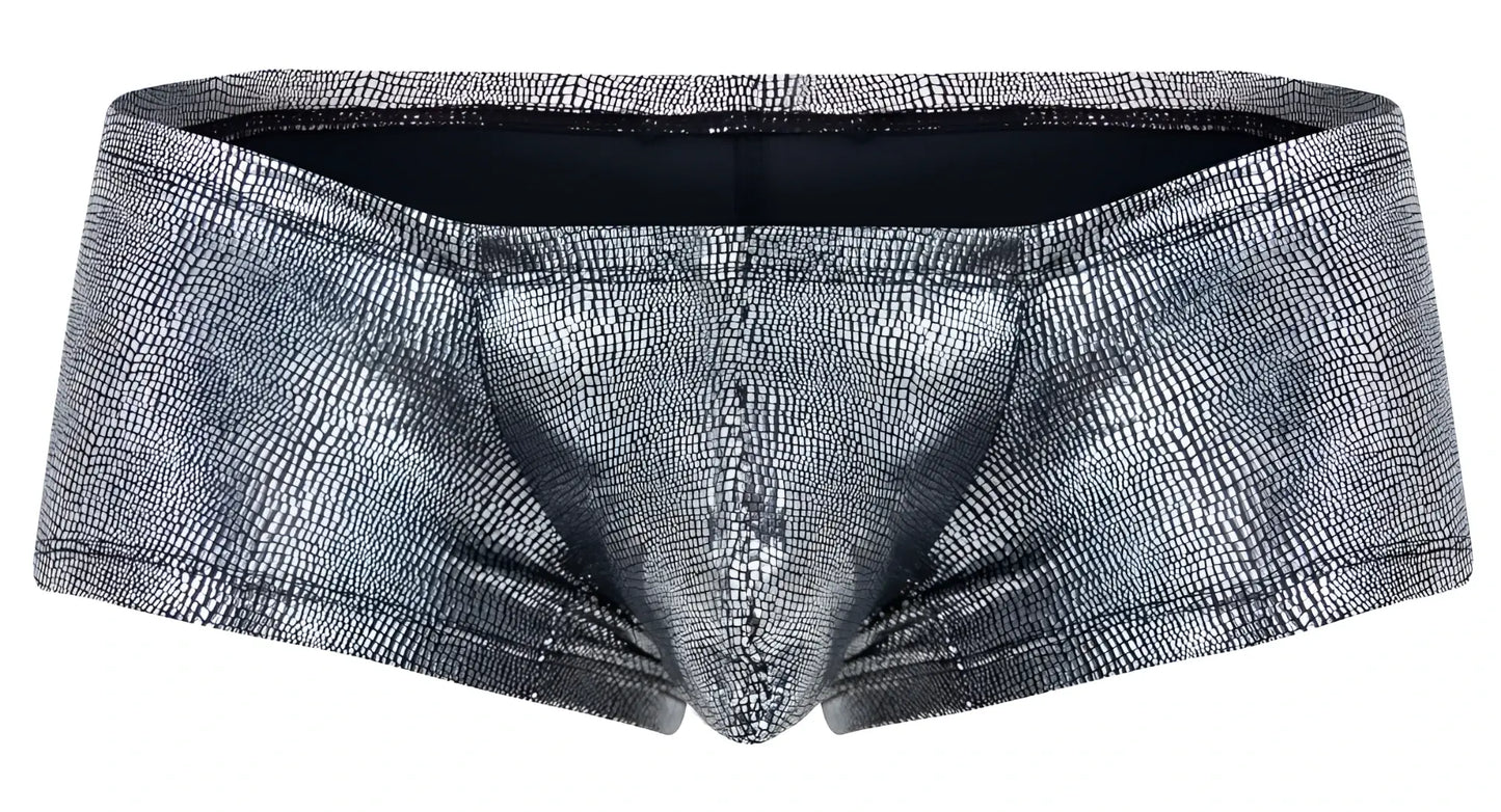 Silver metallic briefs with textured crocodile skin pattern in black clever 2058 sparkles trunks design