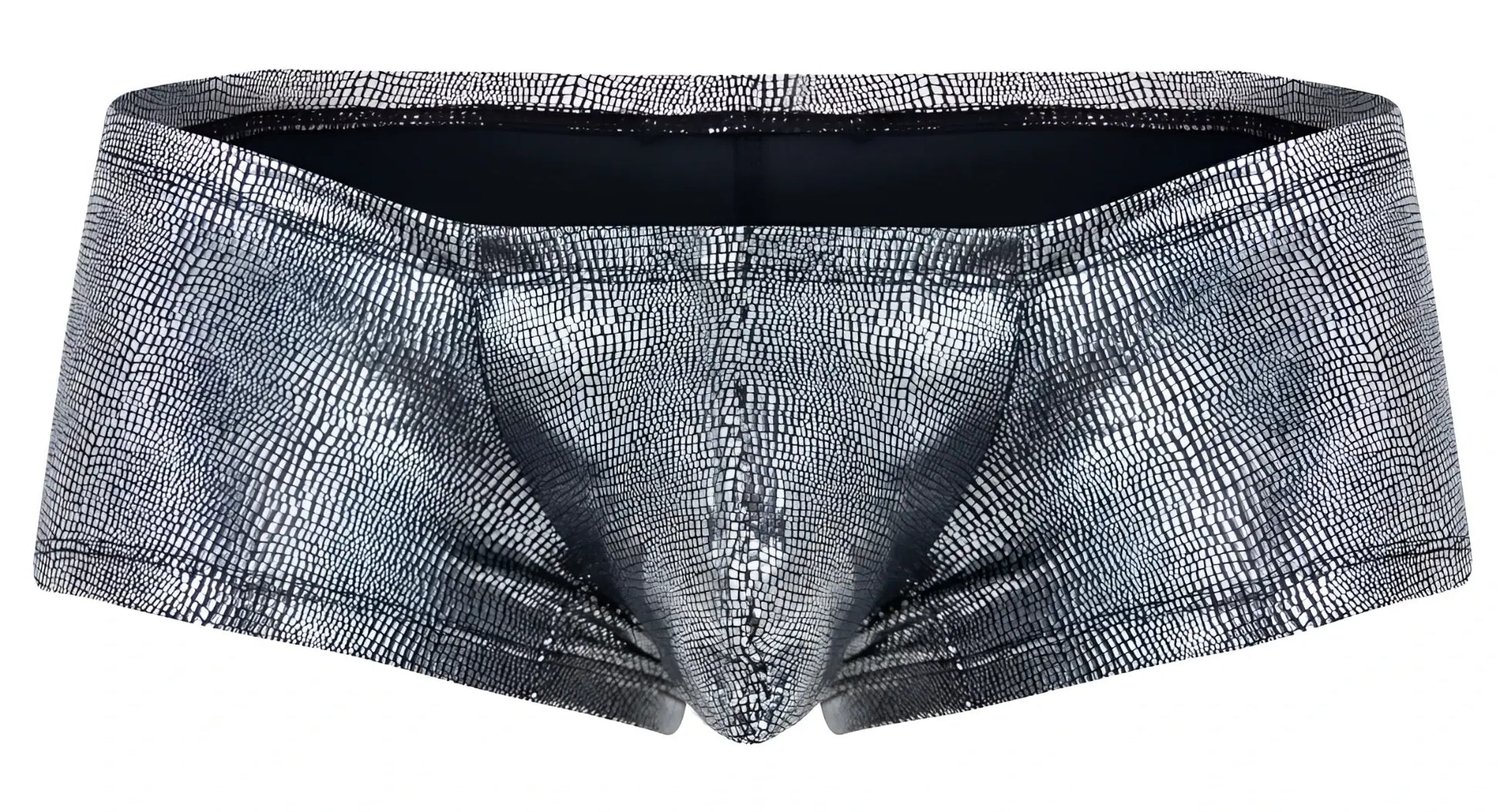 Silver metallic briefs with textured crocodile skin pattern in black clever 2058 sparkles trunks design