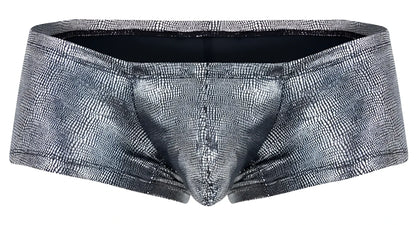 Silver metallic briefs with textured crocodile skin pattern in black clever 2058 sparkles trunks design