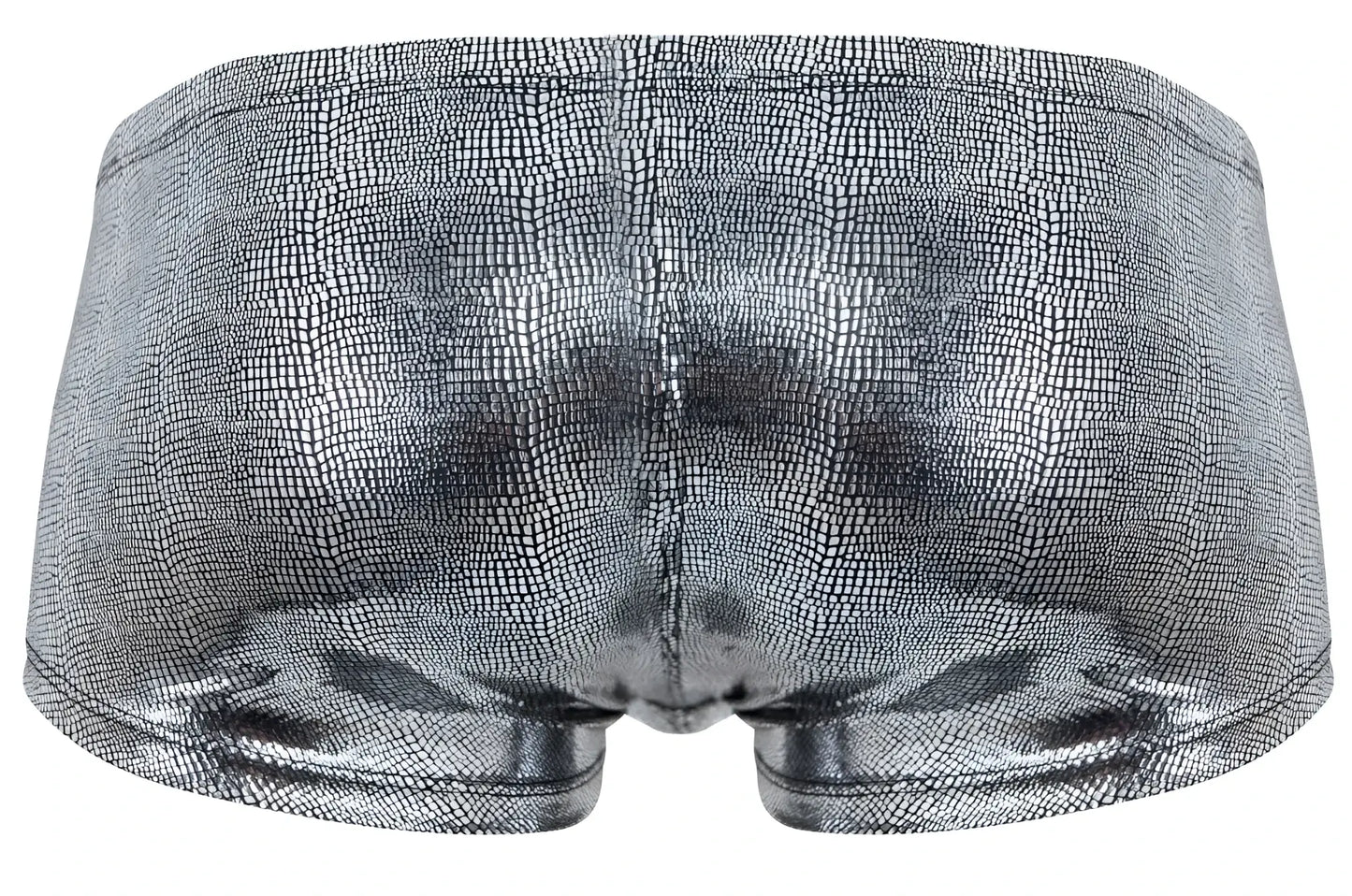 Silver metallic briefs with textured crocodile skin pattern from clever 2058 sparkles trunks in black color