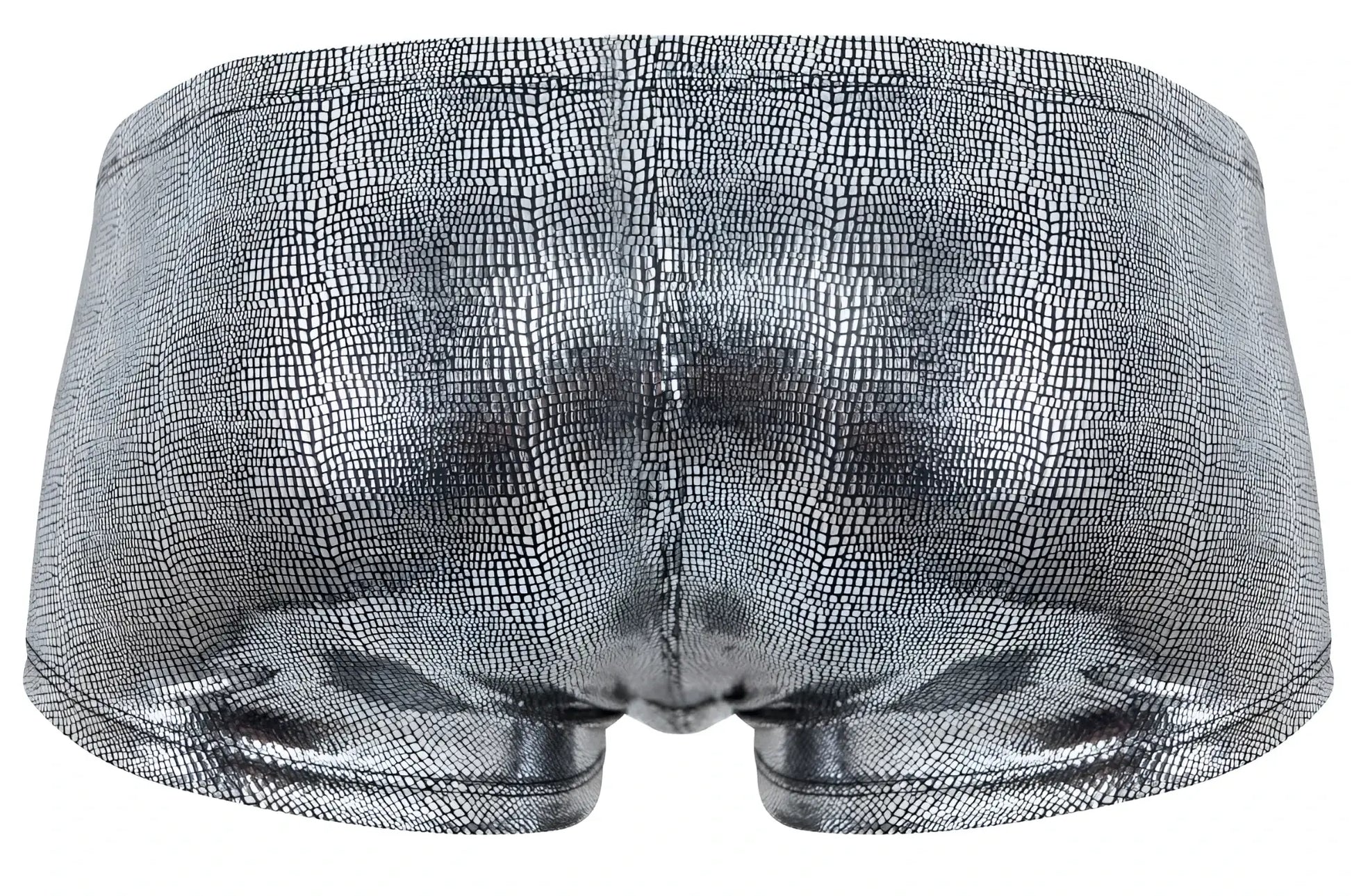 Silver metallic briefs with textured crocodile skin pattern from clever 2058 sparkles trunks in black color
