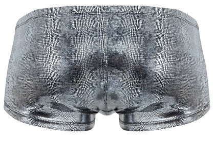 Silver metallic briefs with textured crocodile skin pattern from clever 2058 sparkles trunks in black color