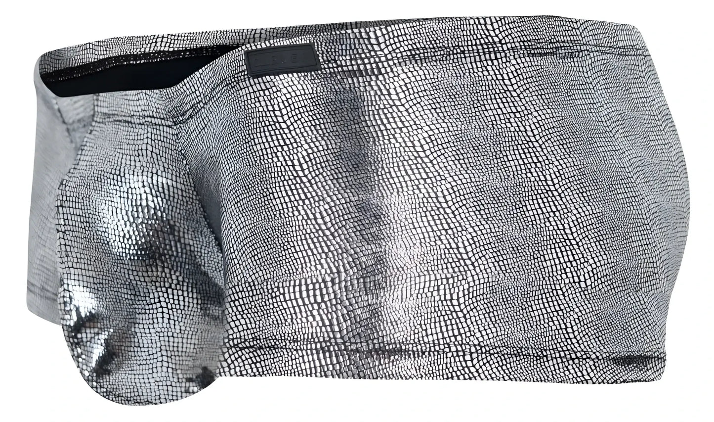 Silver metallic briefs with textured reptile scale pattern in black clever 2058 sparkles trunks style