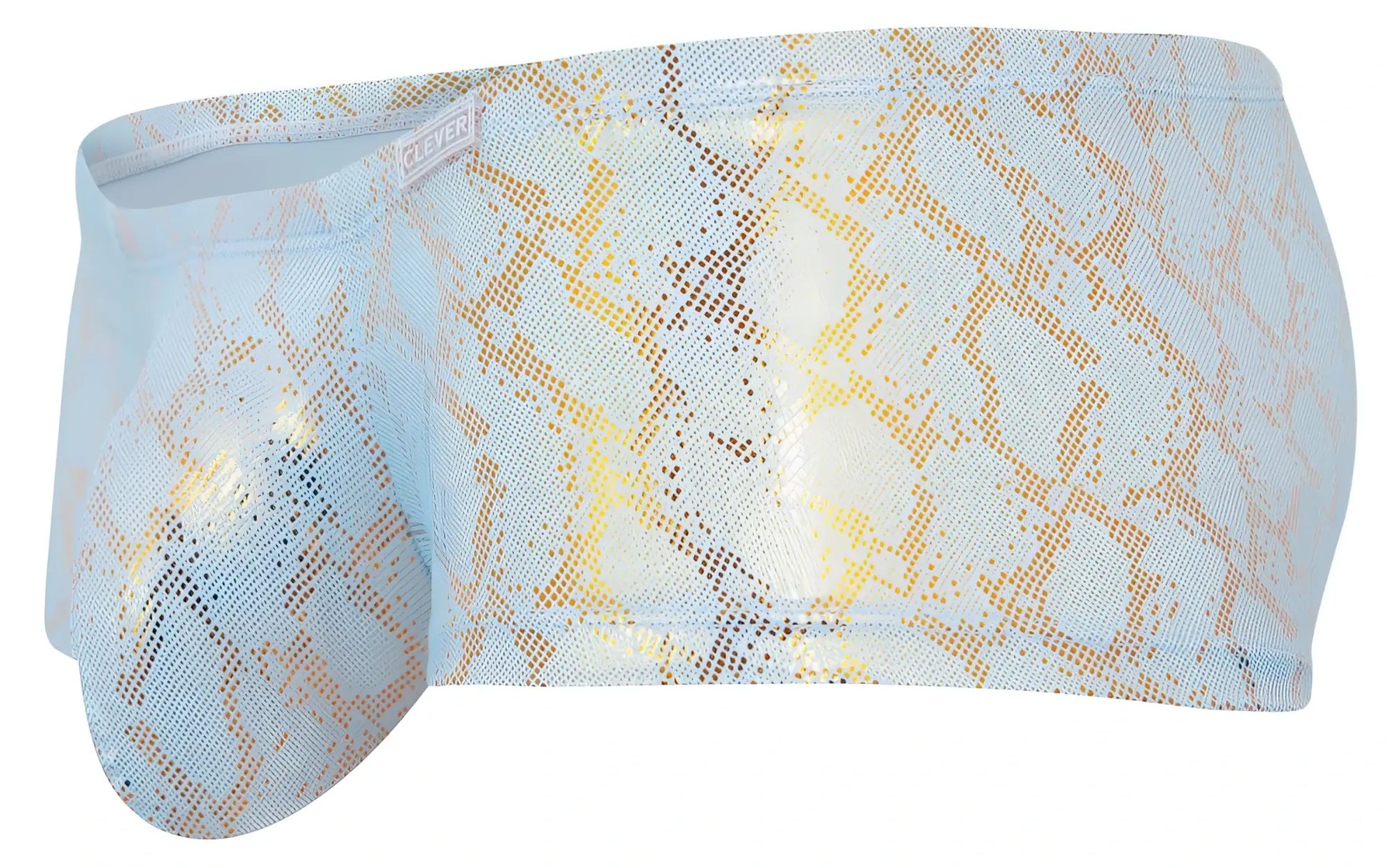 Light blue and gold snake print clever 2061 diamond swim trunks with shiny textured fabric for men