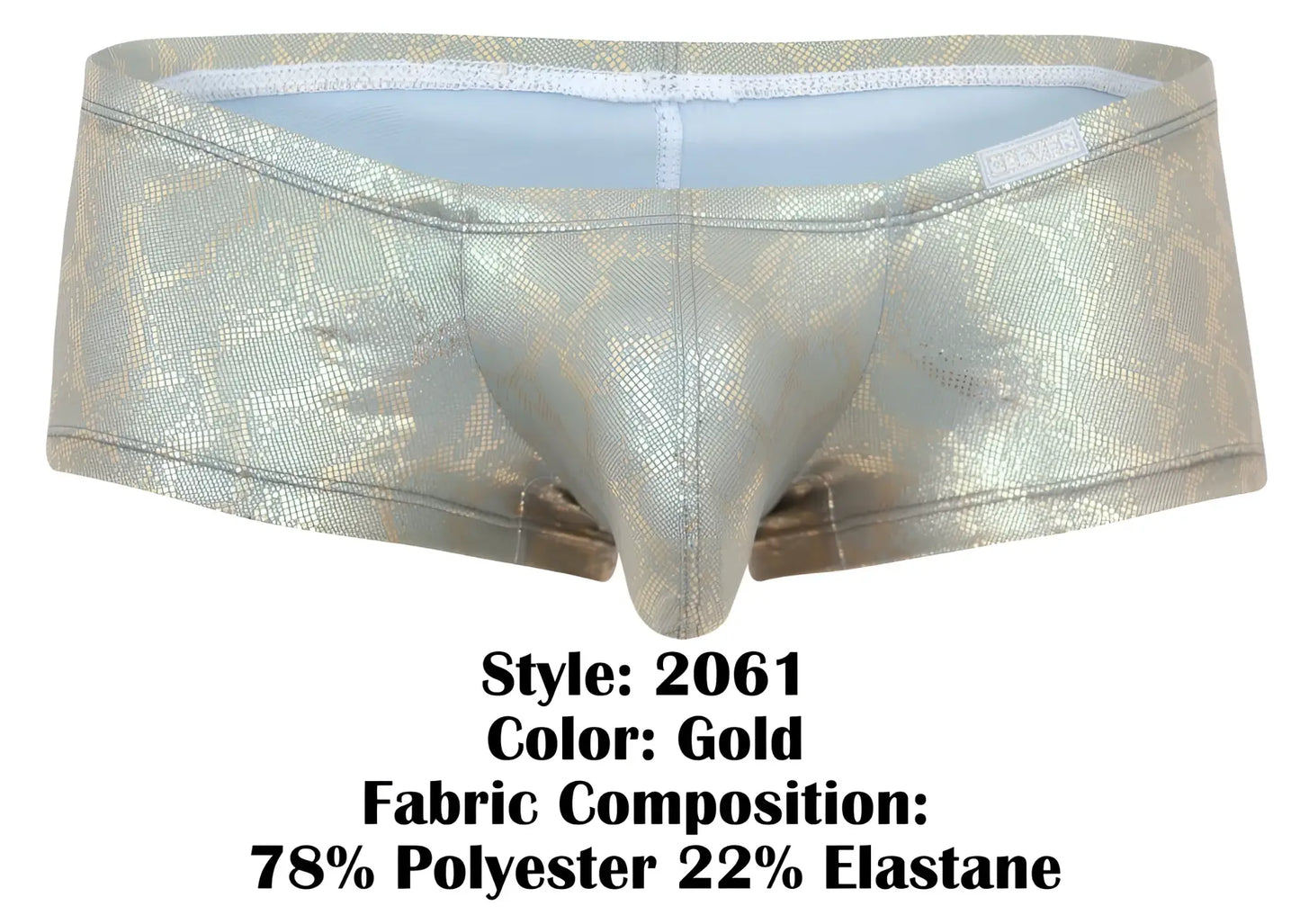 Clever 2061 diamond trunks gold briefs with gold metallic snake-scale pattern made of 78 polyester and 22 elastane