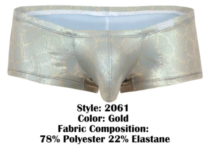 Clever 2061 diamond trunks gold briefs with gold metallic snake-scale pattern made of 78 polyester and 22 elastane