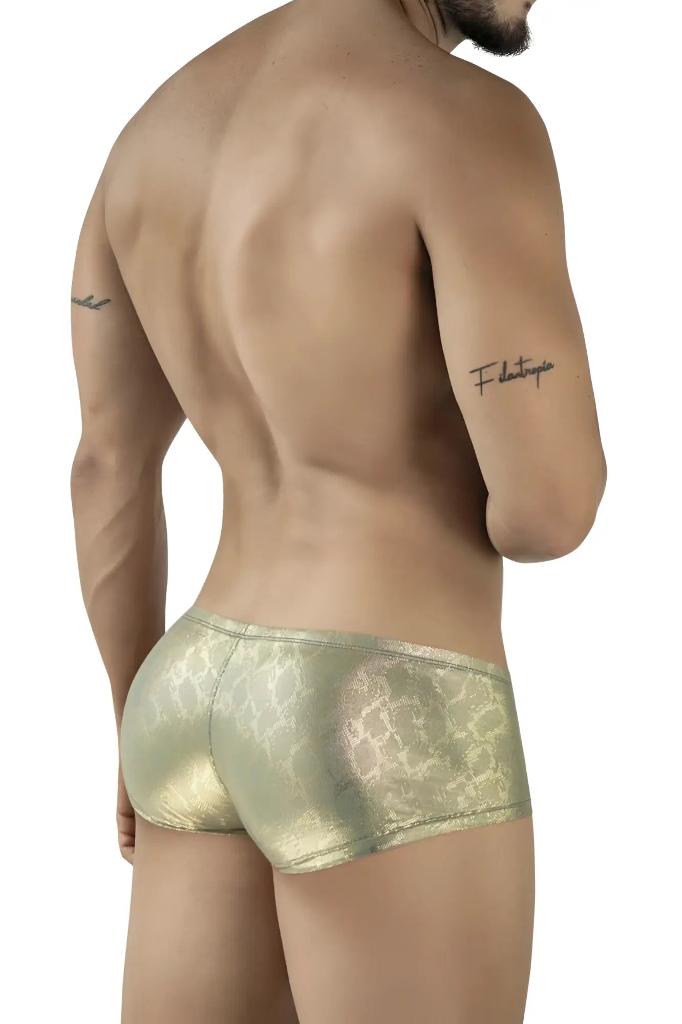 Gold metallic briefs with subtle snakeskin pattern from clever 2061 diamond trunks collection