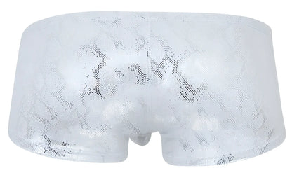 White lace-trimmed briefs with subtle silver snake pattern from clever 2061 diamond trunks color silver collection