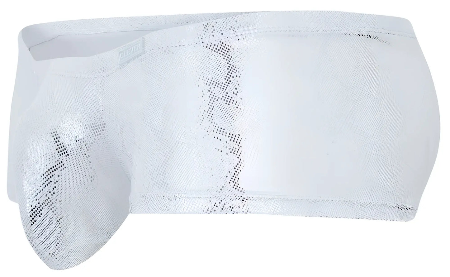 Clever 2061 diamond trunks silver men’s briefs with white metallic snake-skin pattern and sleek shiny finish