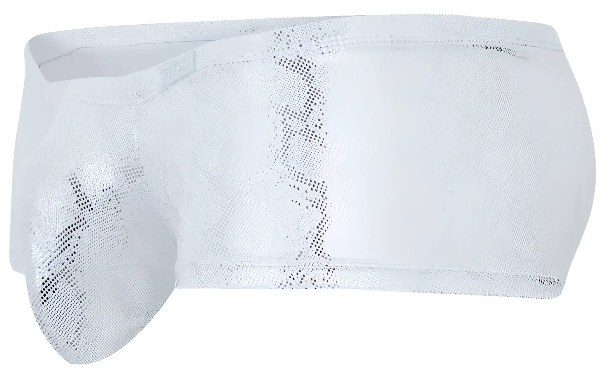 Clever 2061 diamond trunks silver men’s briefs with white metallic snake-skin pattern and sleek shiny finish