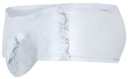Clever 2061 diamond trunks silver men’s briefs with white metallic snake-skin pattern and sleek shiny finish