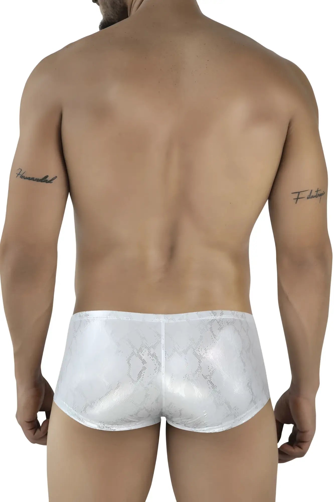 White satin-like clever 2061 diamond trunks briefs in silver with a subtle glossy snake-scale pattern