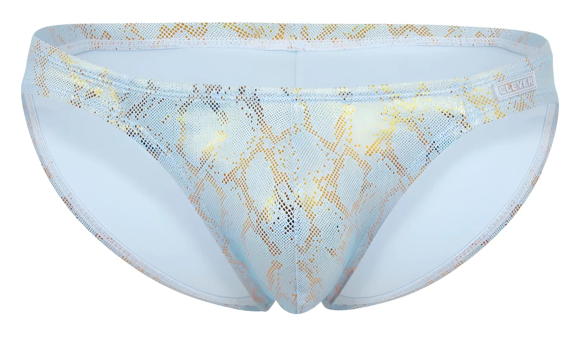 Light blue and gold snake-print swim trunks with mesh fabric design from clever 2062 diamond briefs color blue collection