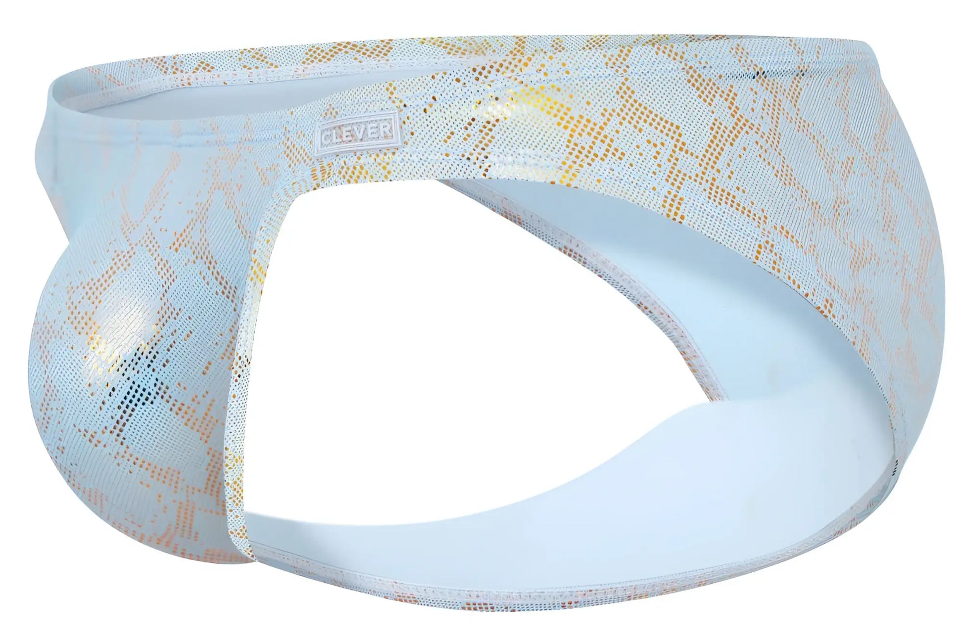 Light blue and gold snakeskin patterned clever 2062 diamond briefs with shiny stretchy fabric for men