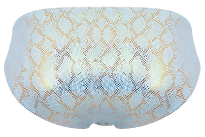 Clever 2062 diamond briefs in light blue and gold snakeskin-patterned mesh swim trunks for men