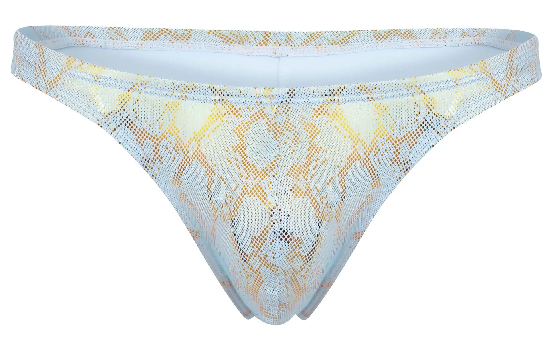 Light blue and gold snake print mesh thong clever 2063 diamond thongs color blue front view
