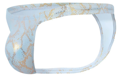 Light blue and gold snake-print mesh briefs from clever 2063 diamond thongs collection in blue color