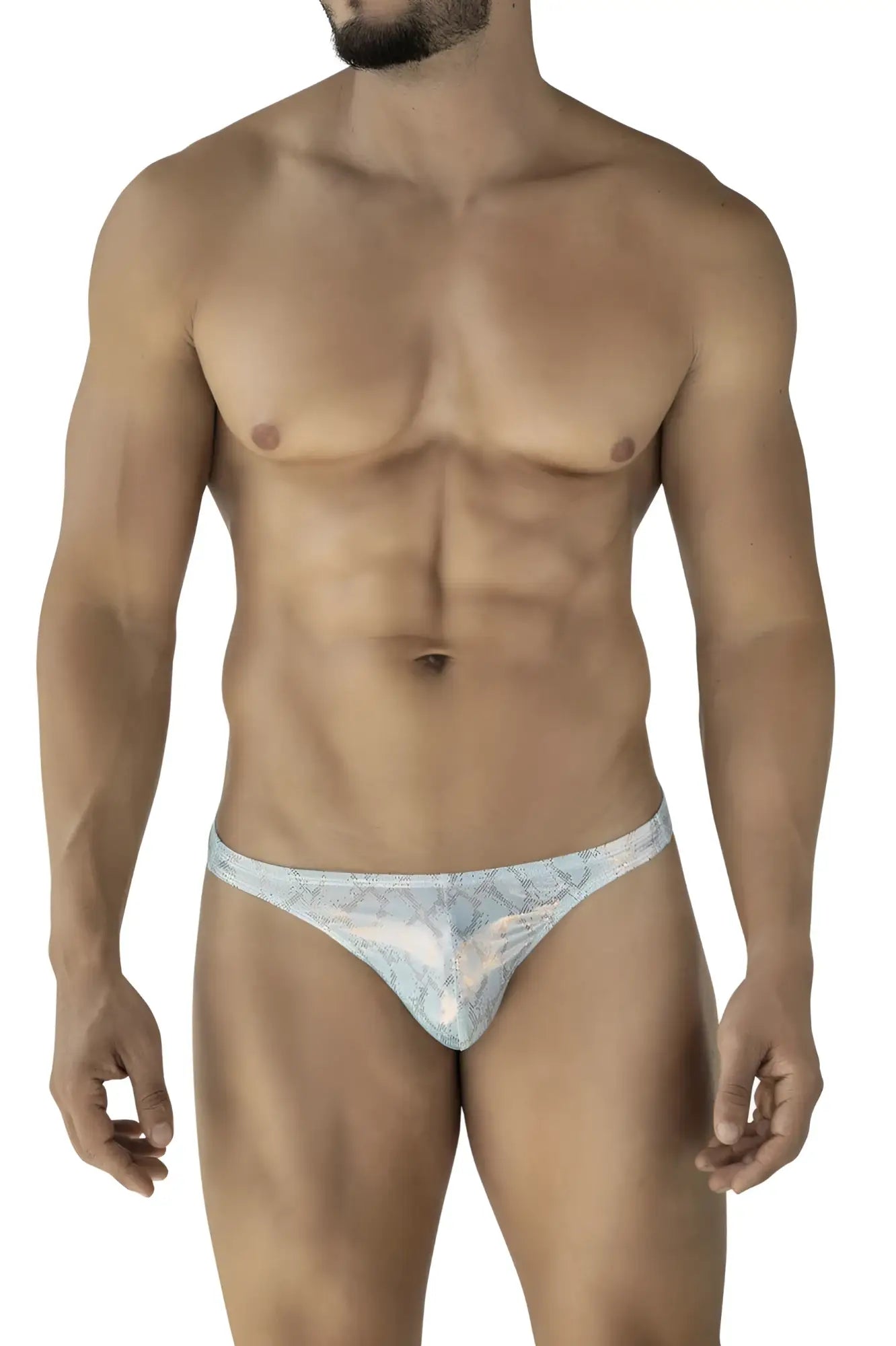 Light blue and white patterned lace thong clever 2063 diamond thongs color blue shown from the back side