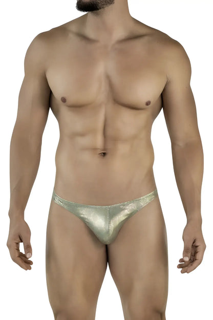 Shiny metallic gold thong clever 2063 diamond thongs with a sleek form-fitting design in gold color