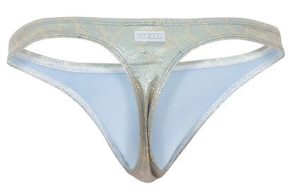 Silver metallic snake-scale patterned clever 2063 diamond thong with light blue lining in gold color