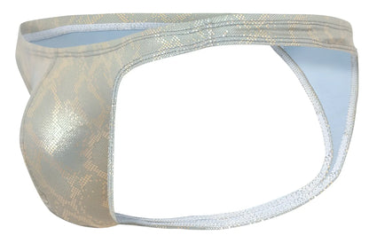 A shimmering silver snake print thong with light blue lining from clever 2063 diamond thongs gold collection