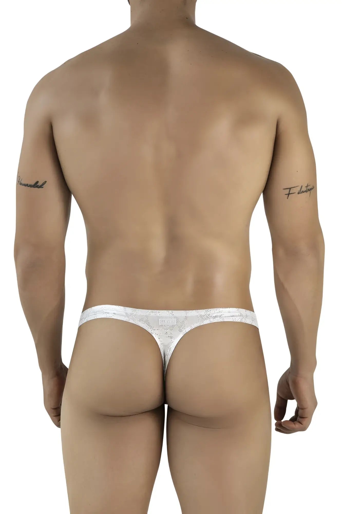 White lace thong clever 2063 diamond thongs in silver with subtle pattern and thin supportive straps front view