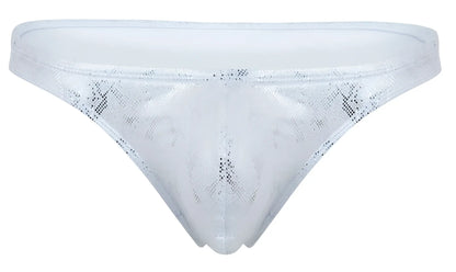 Clever 2063 diamond thong in silver with white sequins sheer mesh texture and subtle glittery detailing front view