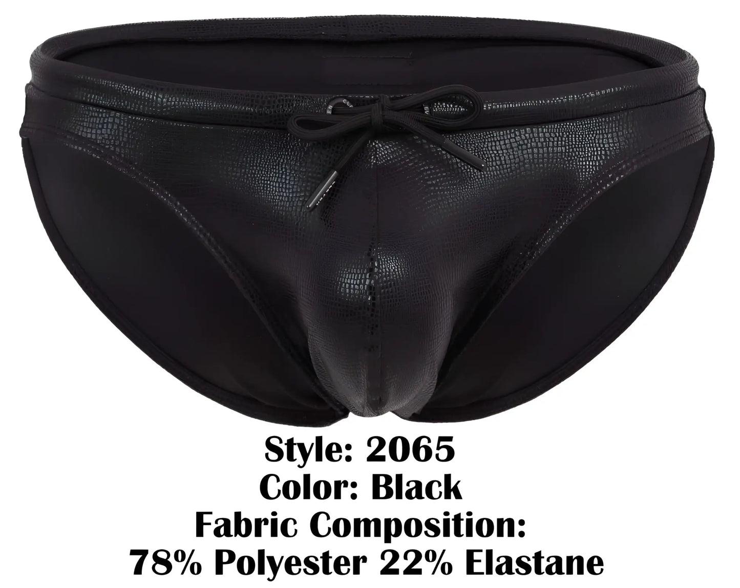 Black clever 2065 gorgona swim briefs with textured faux-leather finish and tied bow at waistband