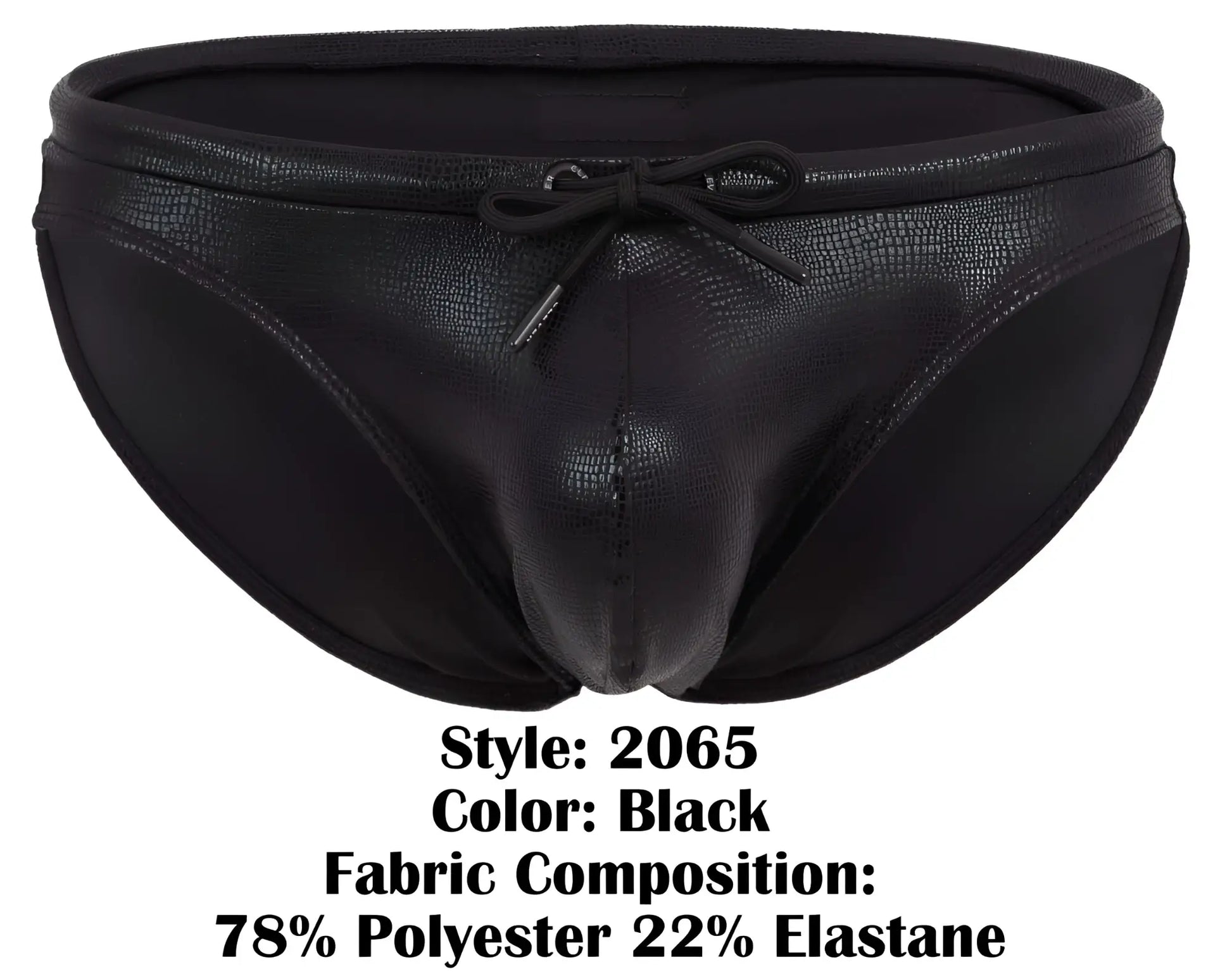 Black clever 2065 gorgona swim briefs with textured faux-leather finish and tied bow at waistband