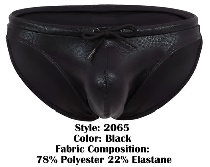 Black clever 2065 gorgona swim briefs with textured faux-leather finish and tied bow at waistband