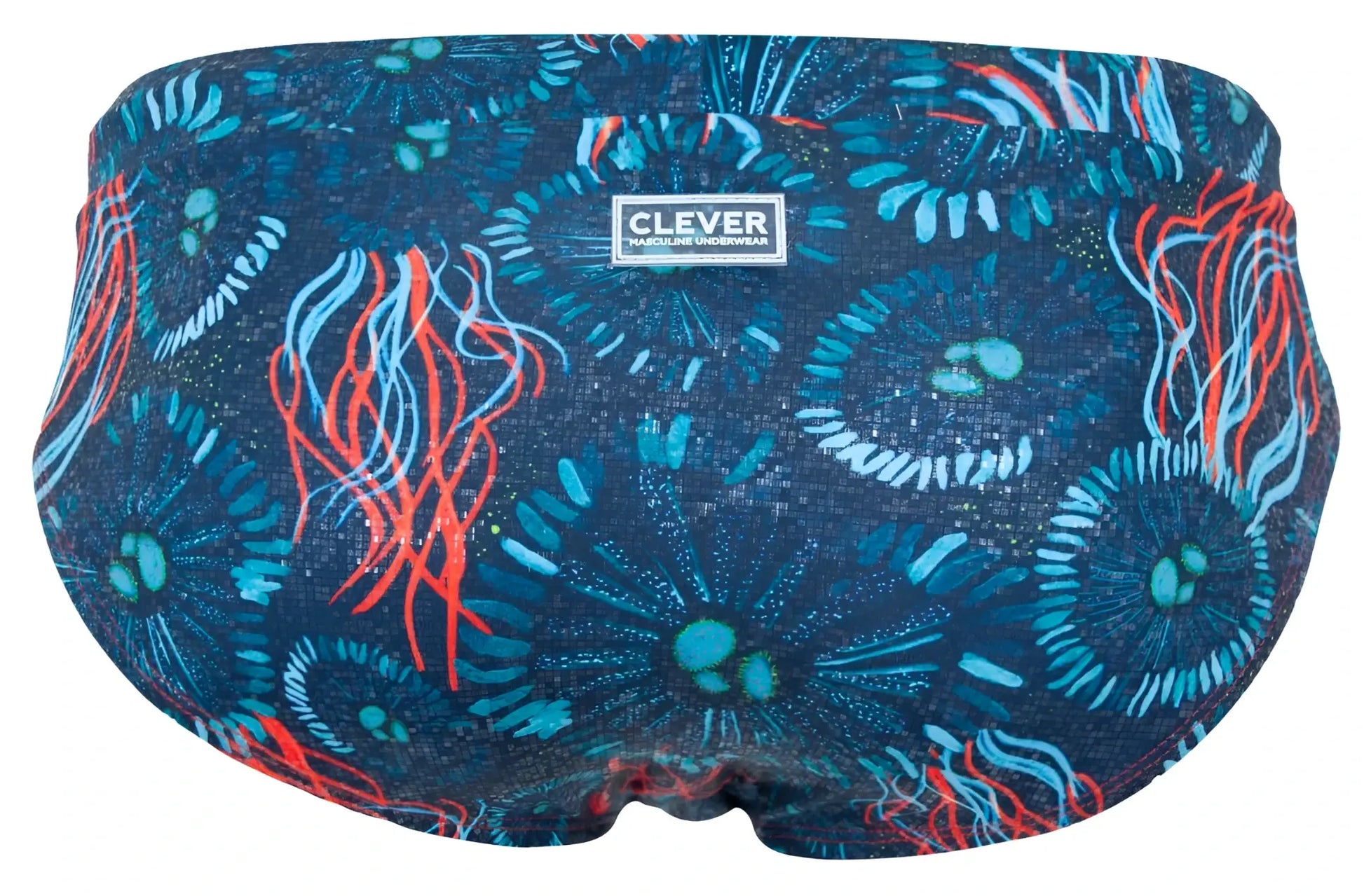 Dark blue clever 2066 malpelo swim briefs with blue and red jellyfish pattern for swimming and beachwear