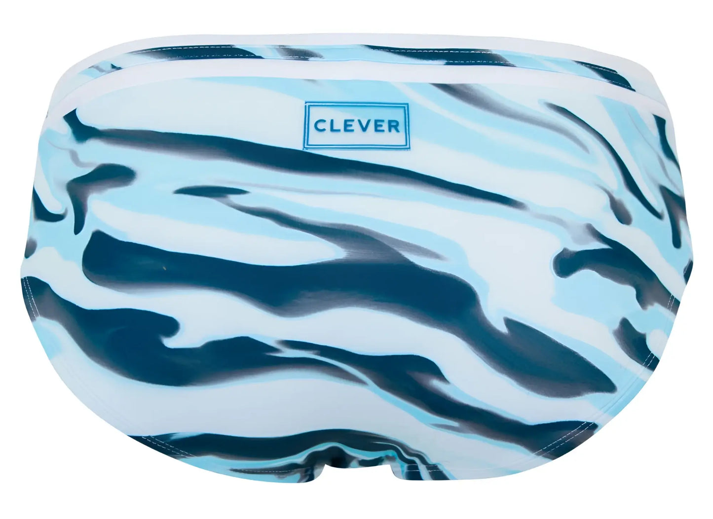 Clever 2067 baru men’s swim briefs in blue with bold zebra stripes and subtle gradient for stylish swimwear