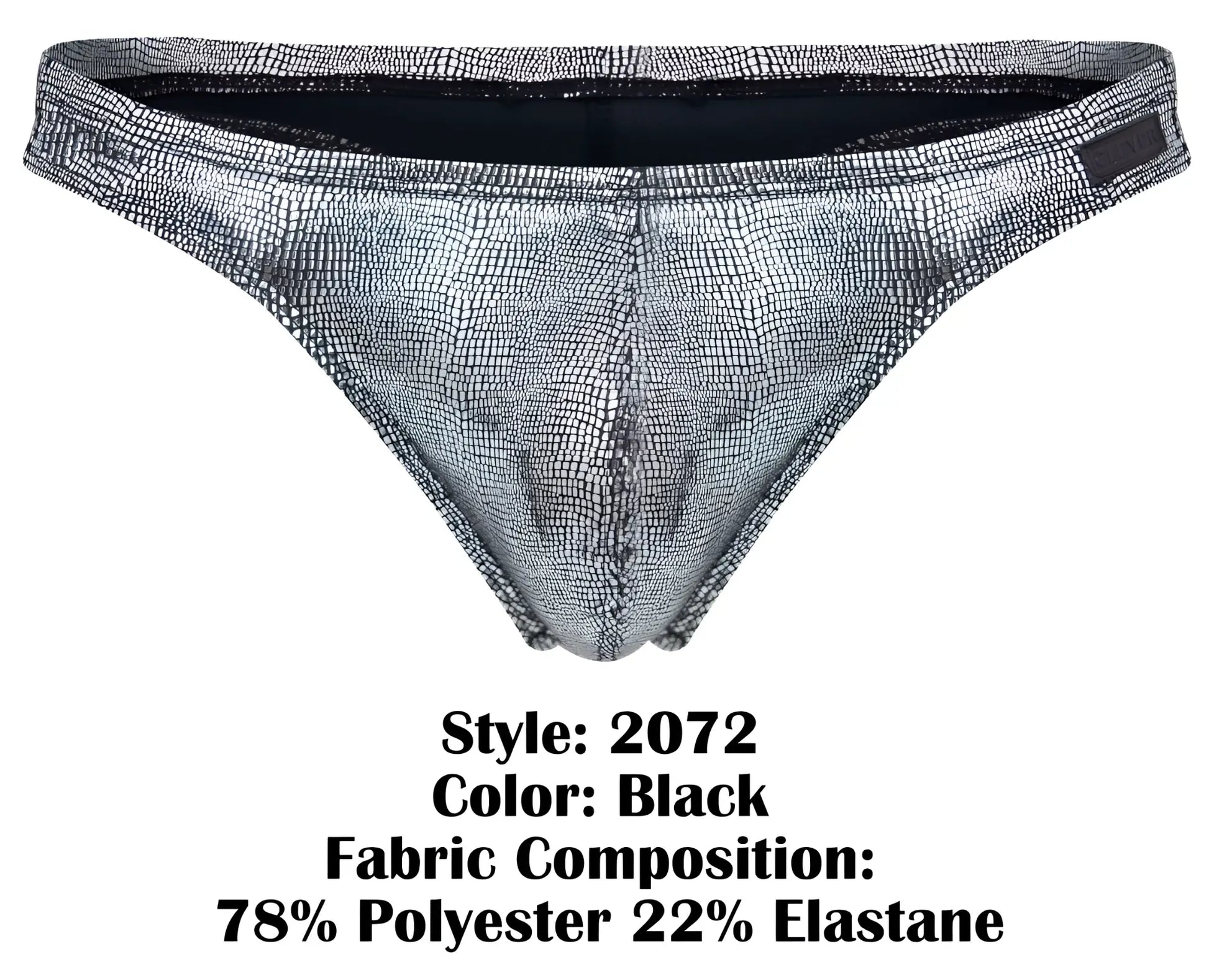 Silver metallic crocodile-patterned clever 2072 sparkles thong with black interior lining in black color