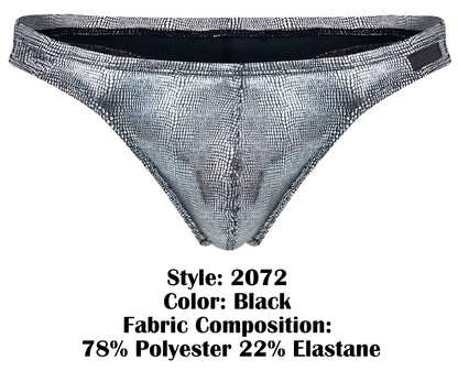 Silver metallic crocodile-patterned clever 2072 sparkles thong with black interior lining in black color