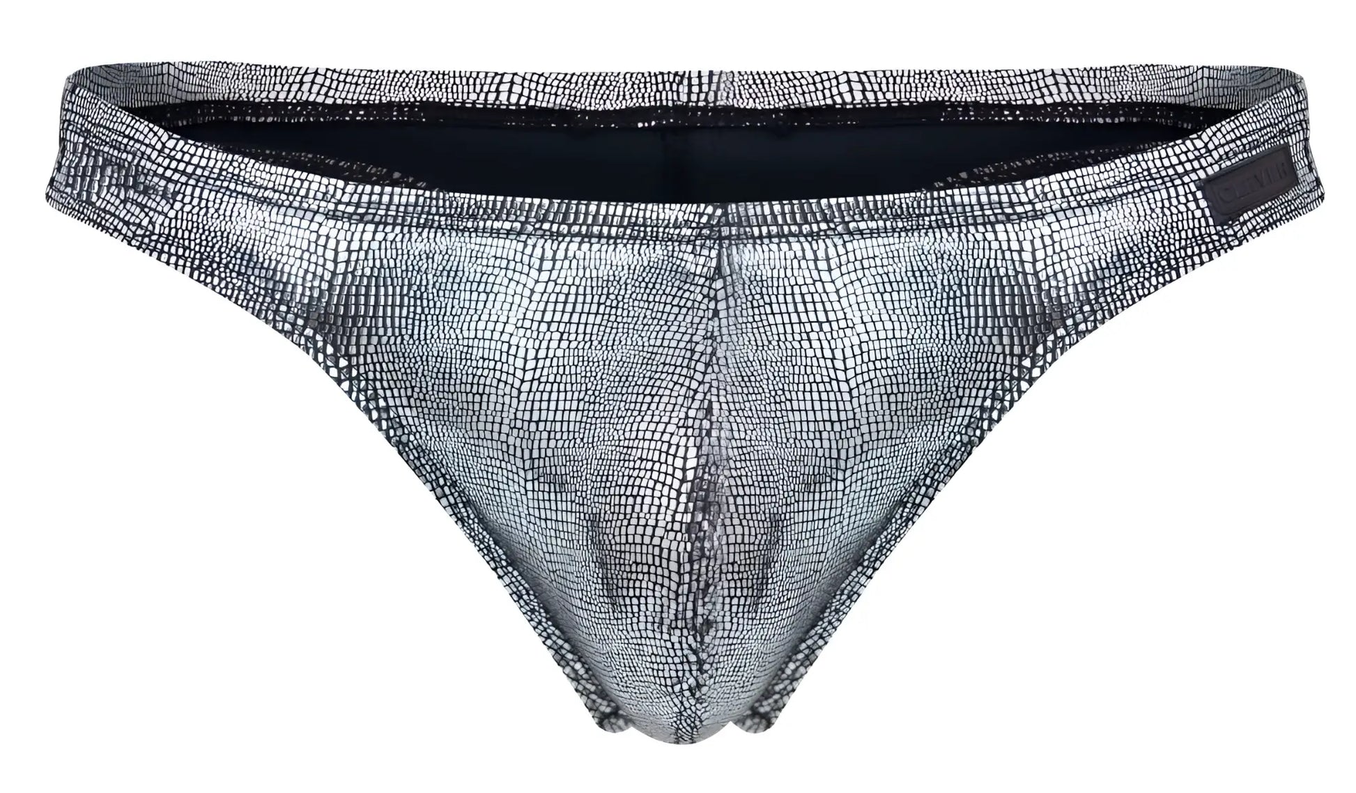 Silver metallic briefs with textured crocodile skin pattern from clever 2072 sparkles thongs in black