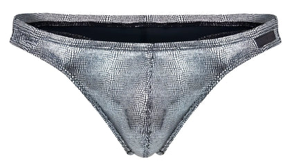 Silver metallic briefs with textured crocodile skin pattern from clever 2072 sparkles thongs in black