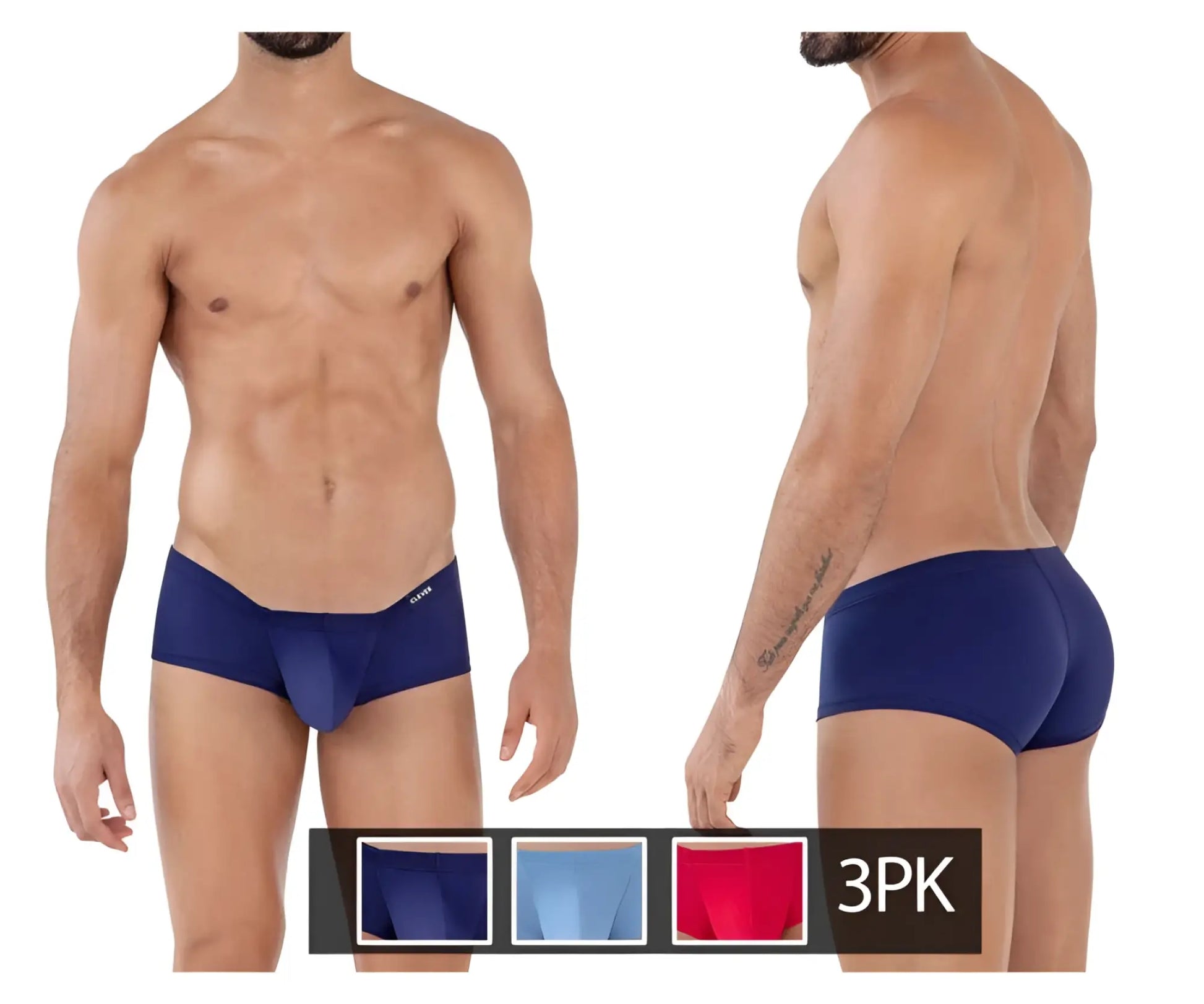 Navy blue clever 229929 men’s briefs with smooth form fitting design and subtle brand logo on waistband