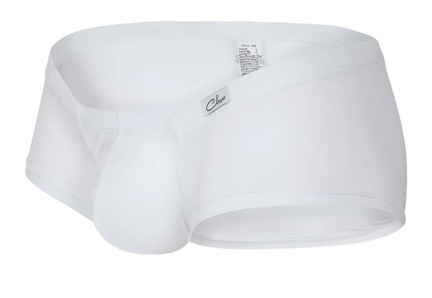 White men’s briefs clever 229930 with smooth form fitting design and subtle brand tag on waistband in white color