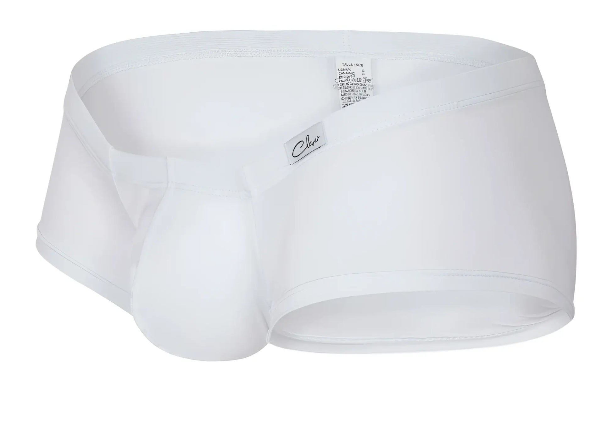 White men’s briefs clever 229930 with smooth form fitting design and subtle brand tag on waistband in white color