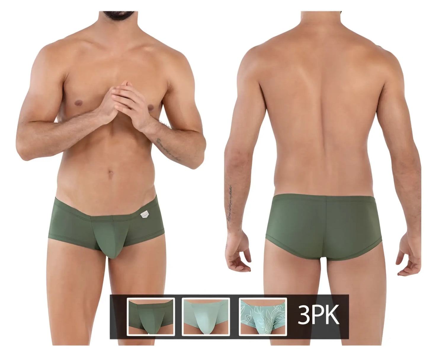 Olive green men’s briefs clever 229934 with smooth form-fitting design and small white logo on left hipband