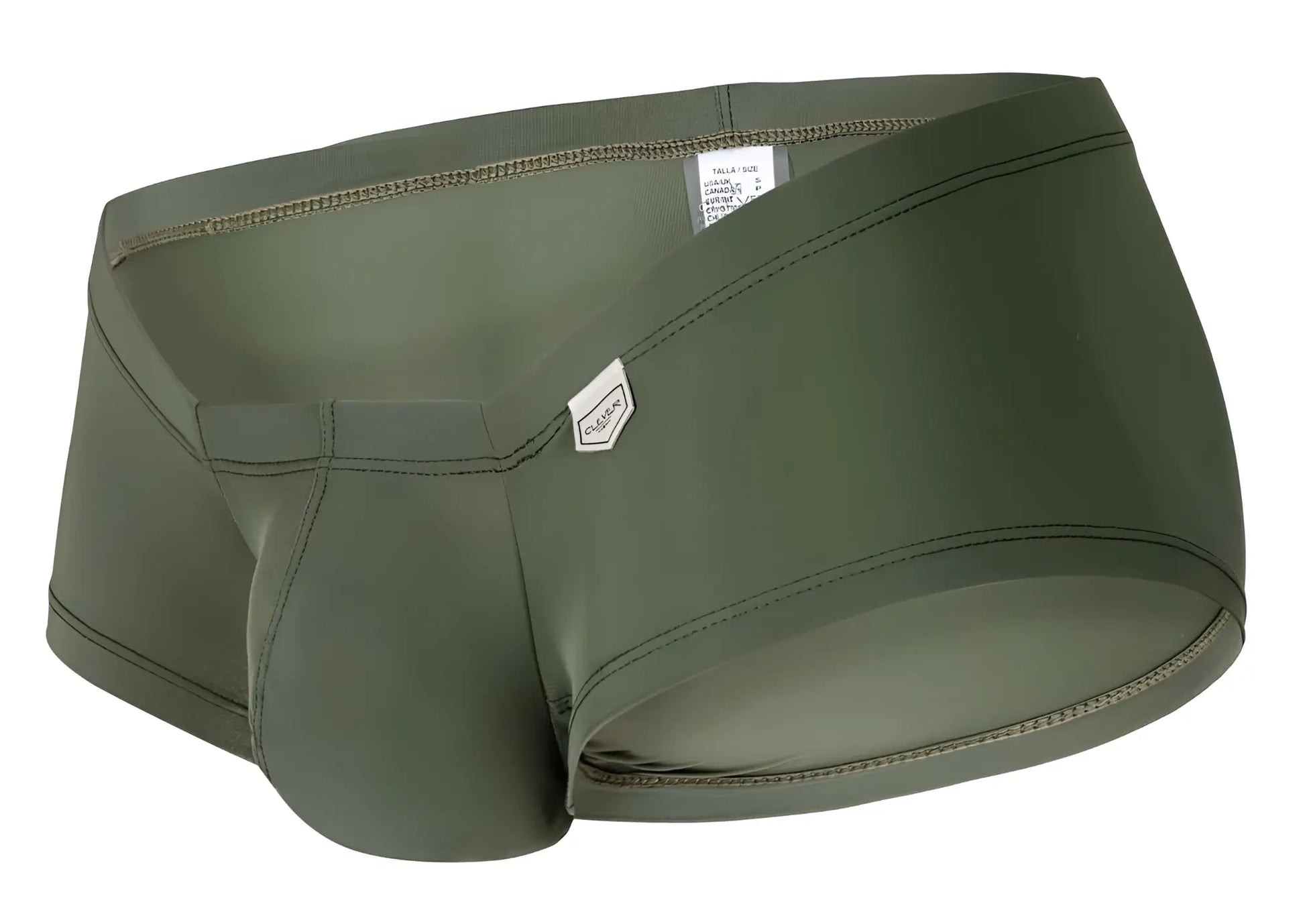 Olive green clever 229934 men’s swim trunks with sleek form-fitting design and subtle stitching details