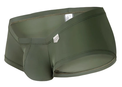 Olive green clever 229934 men’s swim trunks with sleek form-fitting design and subtle stitching details