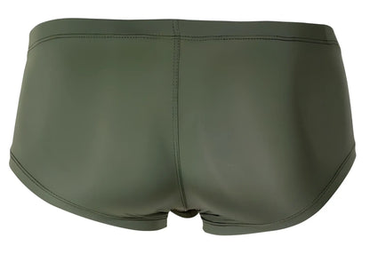 Olive green clever 229934 3pk australian latin trunks made of smooth glossy fabric with subtle stitching details