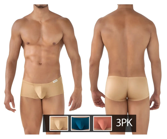Beige clever 229941 men’s briefs with smooth form-fitting design and subtle brand tag at waistband, part of 3pk trunks set