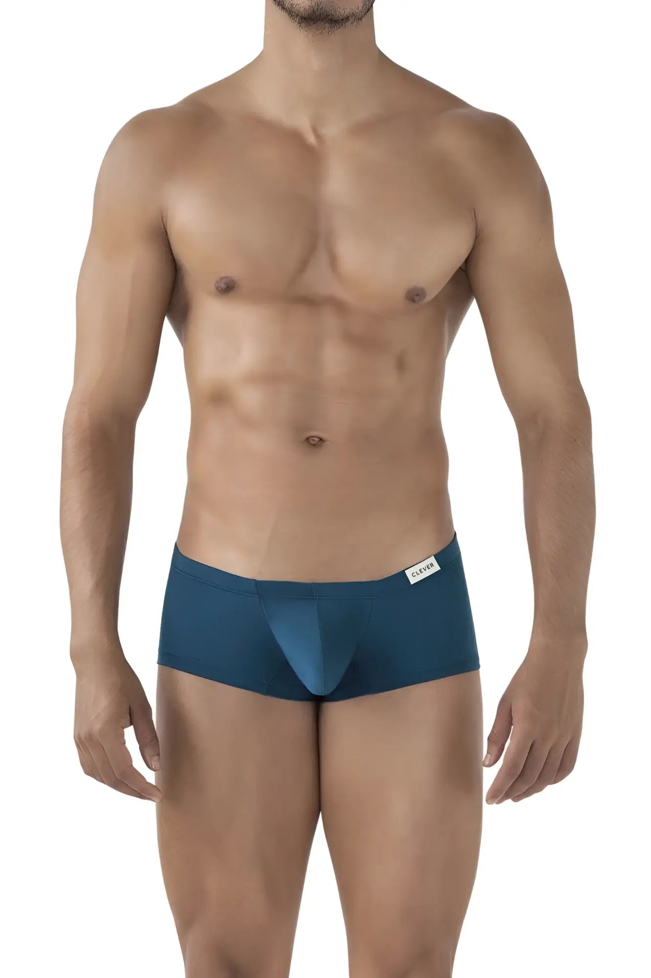 Men’s teal clever 229941 trunk with sleek form-fitting design and white brand tag on waistband in australian latin style