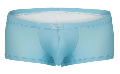 Light blue form-fitting boxer briefs with white lining and clever brand label on waistband from clever 229946 7pk trunks multi-colored