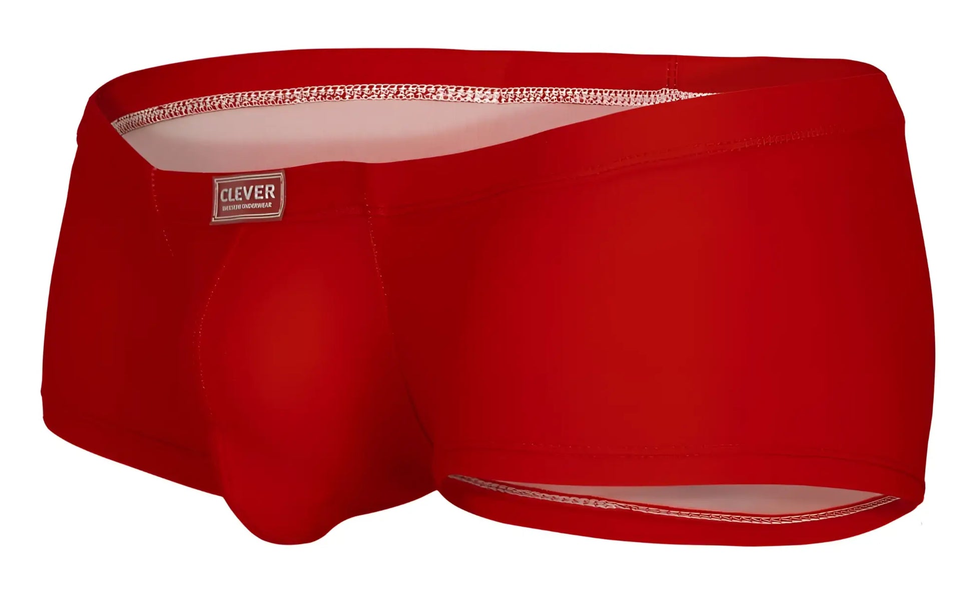 Red men’s clever 229946 7pk trunks with supportive pouch design and white stitching in multi-colored fabric