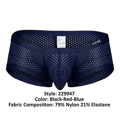 Navy blue mesh briefs with white polka dots and clever brand label from clever 229947 australian latin trunks pack