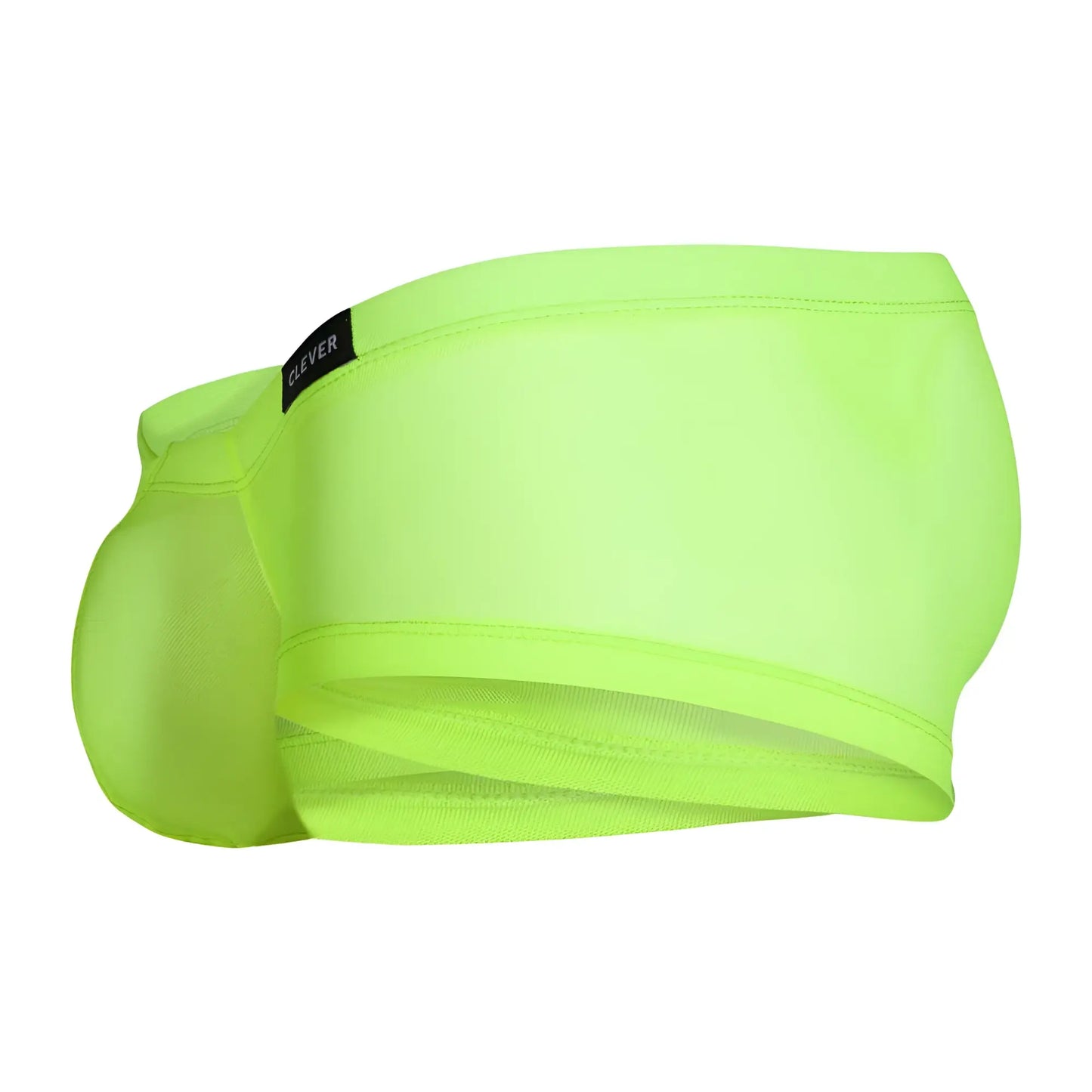 Bright neon green mesh briefs with a black clever brand tag on the waistband from clever 229948 3pk trunks collection
